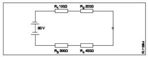 What is the voltage drop in resistor ‘R2’ in the series circuit? 5 volts 10 volts 15 volts 20 volts