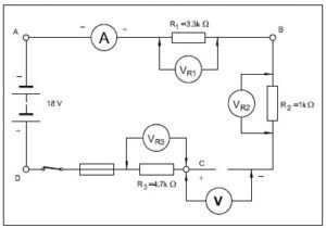 What is the reading of the voltmeter ‘V’? A 0V B 6V C 9V D 18V