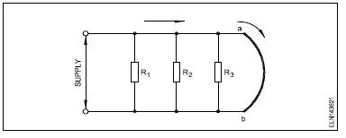 What is the effect of the circuit, if ‘ab’ points are shorted? A Circuit resistance will be zero B Same current will flow in all branches C Supply voltage will exist in each branch D Total circuit current is equal to each branch circuit current